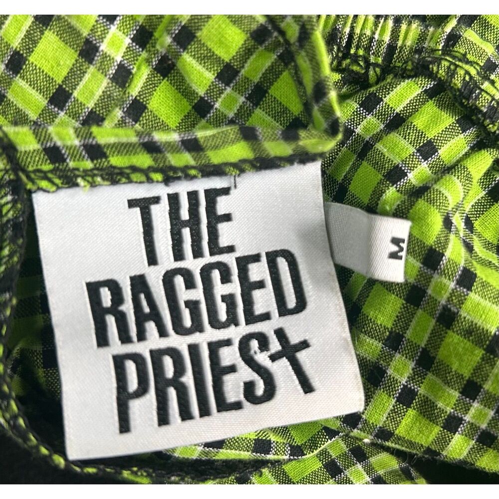 The Ragged Priest Plaid Gingham Cropped Tie Tank Top M O Ring Green Black - Picture 4 of 4
